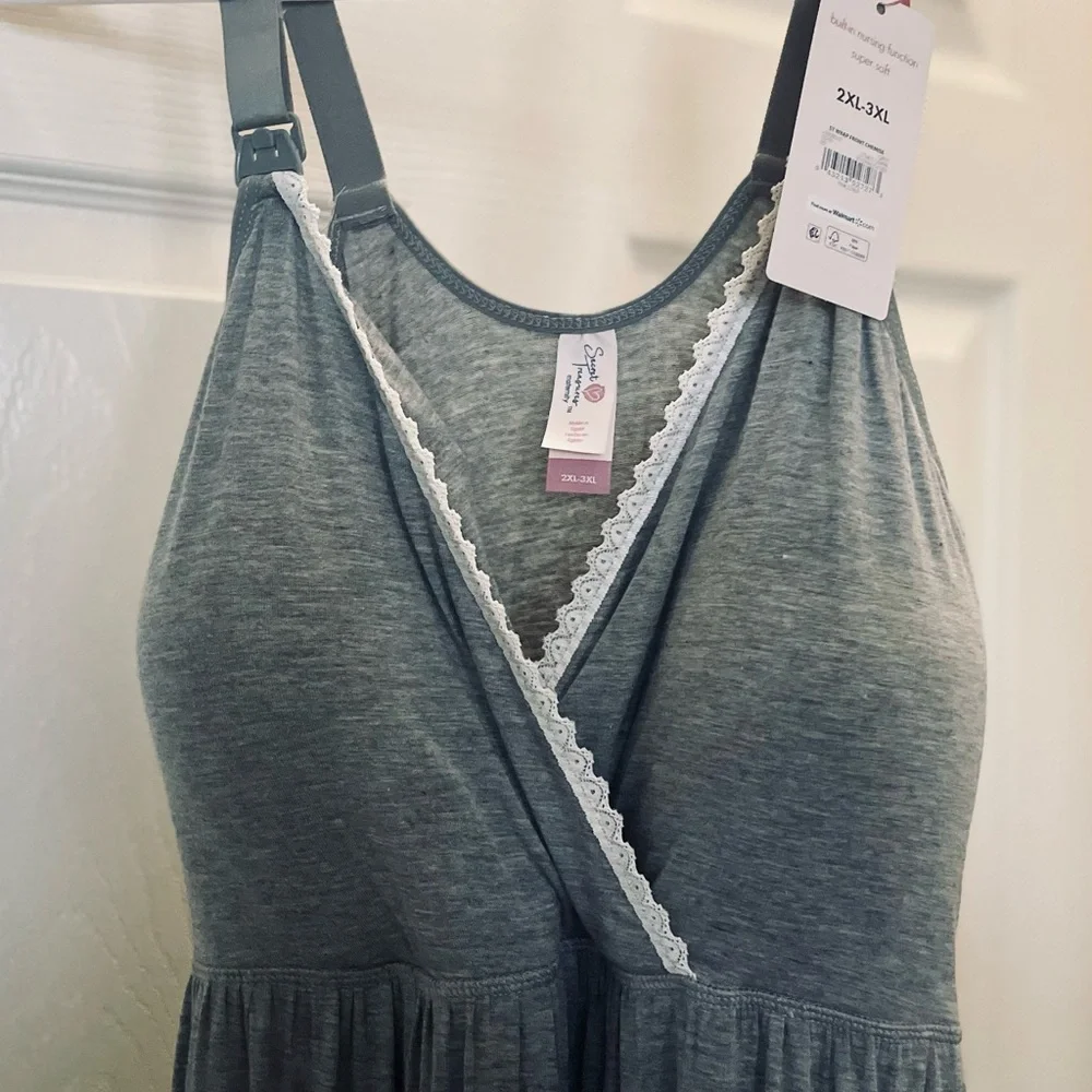 Secret Treasures Gray and White Lace Trim Chemise - Picture 5 of 7